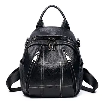 

2020 New 100% Genuine Leather Casual Women Small Backpack Beach Rucksack Preppy Style Schoolbag Lady Travel Bag Black