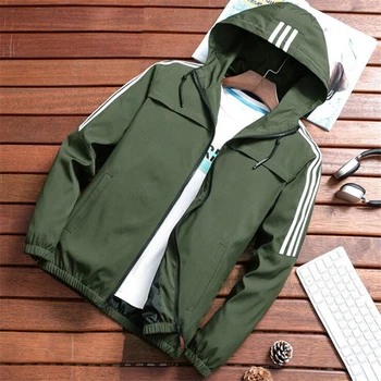 

Spring Men Jackets Casual Solid Striped Hooded Coats Male Hip Hop Streetwear Baseball Bomber Jacket Zipper Slim Fit Mens Outwear