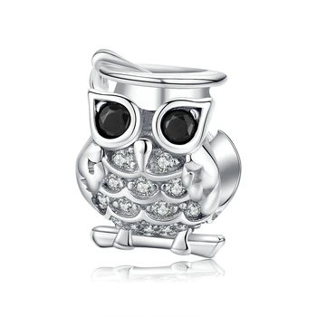 

Genuine 925 Sterling Silver Owl Animal Charm for Original Snake Bracelet Clear CZ Women Jewelry Anniversary Gifts CTD124
