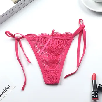 

1 pc Sexy G-string Thongs Women Panties Floral Sheer Underwear Soft Side Tie Lingerie Briefs Lace Transparent Thong Panties