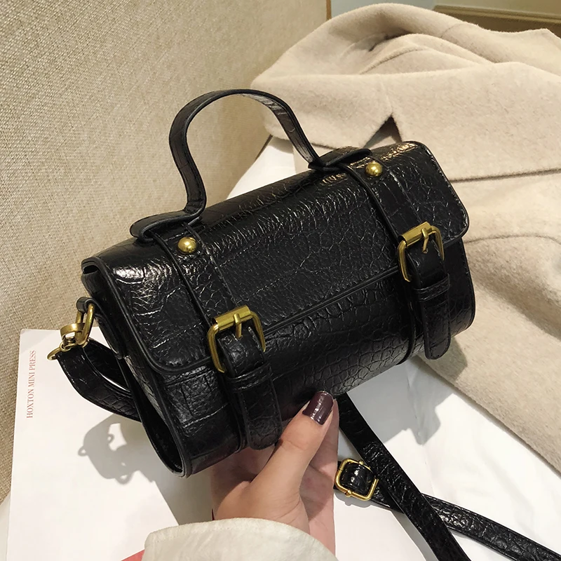 

2019 New Stone Pattern Leather Shoulder Bag Designer High Quality Buckle Crossbody Small Square Bags Korean Style Women Handbag