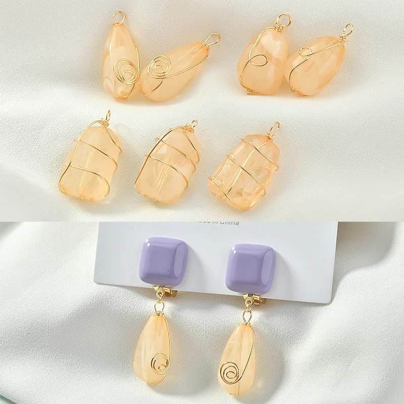 

Newest 30pcs/lot color resin core decoration copper winding geometry shape floating locket charms diy jewelry earring accessory