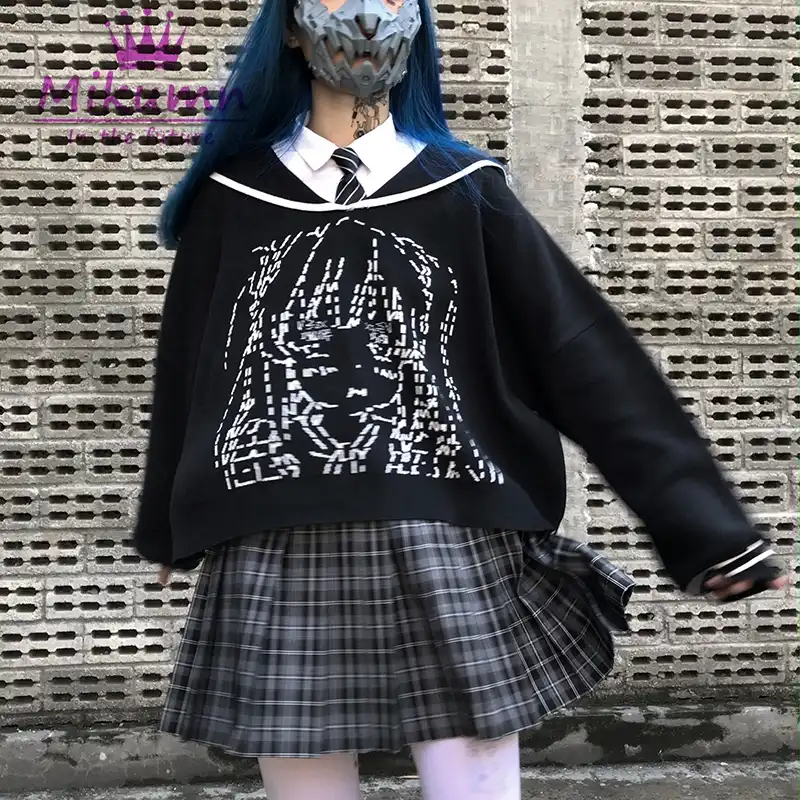 日本の原宿かわいい女の子セーラー襟ヴィンテージbalckニットセーター春の秋の女性ルースプルオーバーストリート プルオーバー Aliexpress