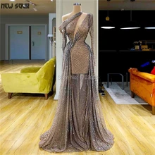 Исламский Хрустальный Формальное вечернее платье Robe De Soiree блестящее серебристое платье на одно плечо для выпускного вечера вечерние платья для девочек в Дубае