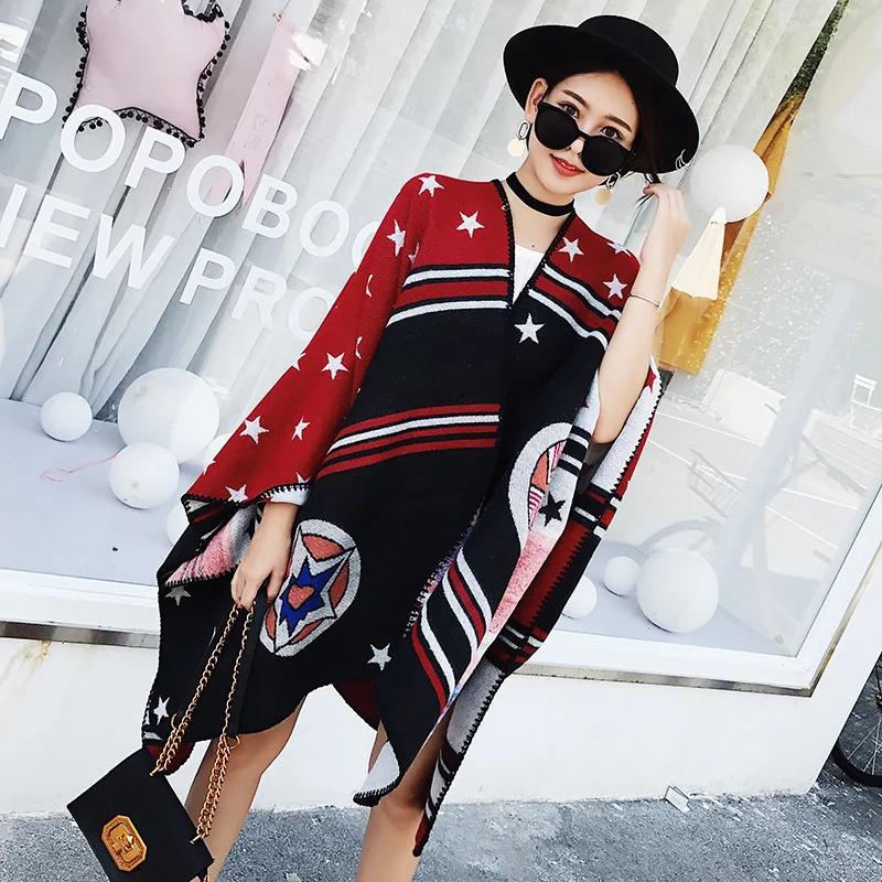 

2018 New Style Air-conditioned Room Warm Women's Shawl Long Star Stripes Versatile Shawl Dual Purpose