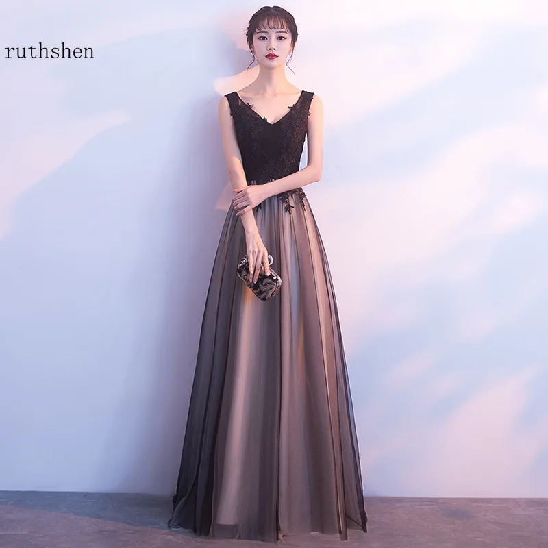 

Black Prom Dress Elegant Long V Neck Lace Tulle Evening Gowns for Women Formal Occasion Dress Party Gown Vestidos Elegantes
