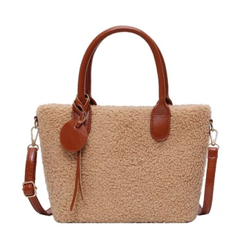 

Artificial Lamb Hair Handbags Girls Fashion Simple Large-Capacity Shoulder Bag Messenger Bag