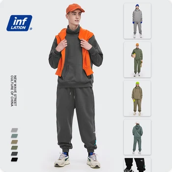 INFLATION Fleece Loose Fit Men Sweatpant In Pure Color 2020 Winter Elastic Waist Sweatpant Streetwear Men Outdoor Pants 3206W 5