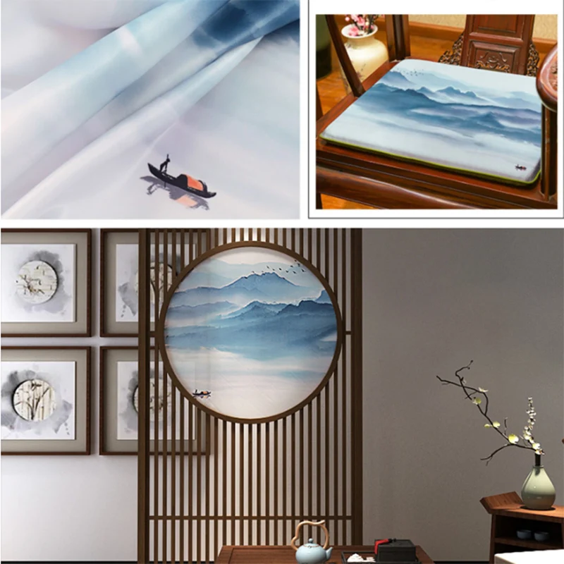 

50*150cm Chinese Classical Landscape Ink Printed Brocade Fabric DIY Sewing Quilting Imitation Silk Fabric For Patchwork Materia