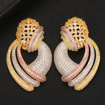 

GODKI 50MM Famous Luxury Popular Heart Stud Earring For Women Accessories Full Cubic Zirconia Earrings pendientes mujer moda
