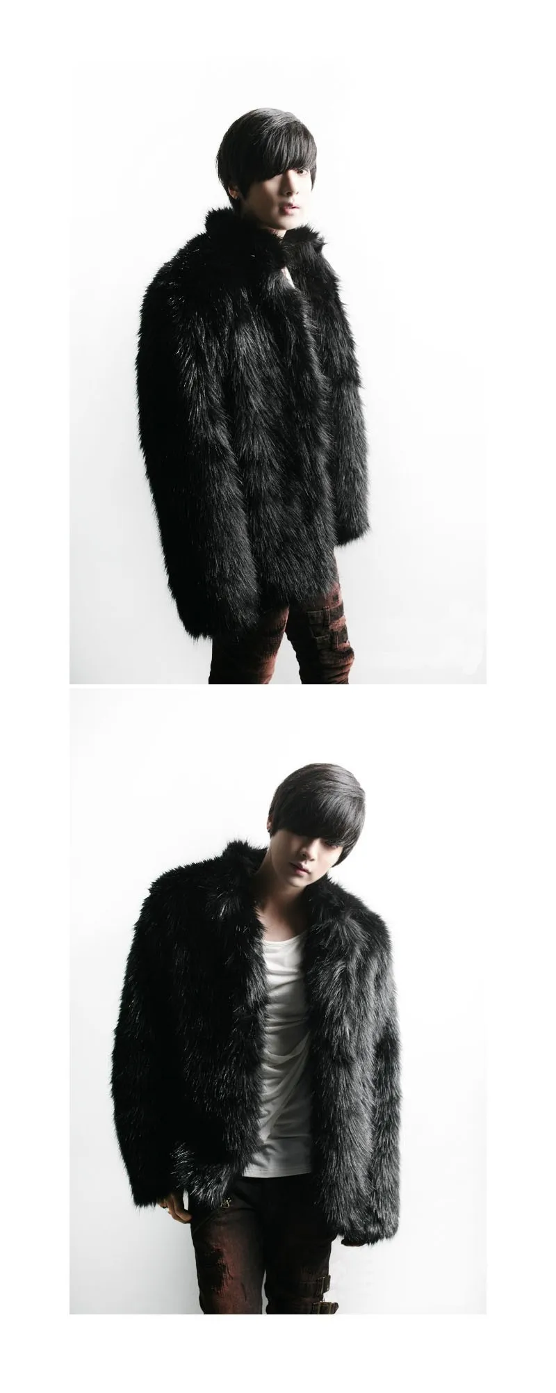 winter faux fur coat Vetement men Furry luxury black Furry fox fur coat Mandarin collar shaggy fur jacket Plus size S~3XL