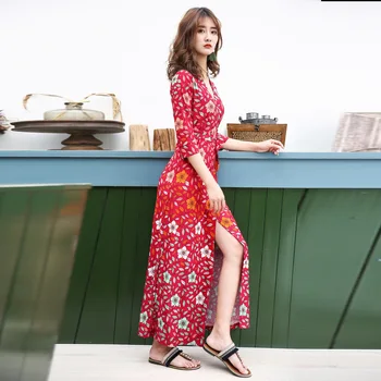 

Dress Belt Fashion Casual Spring Red Ladies Ragged Collarless Long Sleeve Polyester Fibers (polyest long dress vestidos de mujer