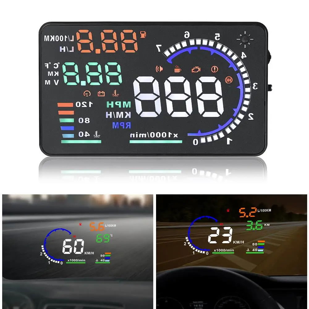 Горячая A8 5,5 дюймов HUD OBD2 дисплей для автомобиля цифровой спидометр лобовое стекло проектор сигнализация превышения скорости