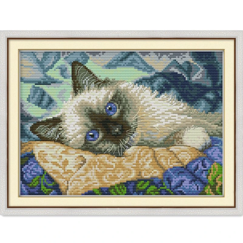 The blue eyes cat cross stitch kit aida 14ct 18ct count canvas stitches embroidery DIY handmade needlework cross stitch kit