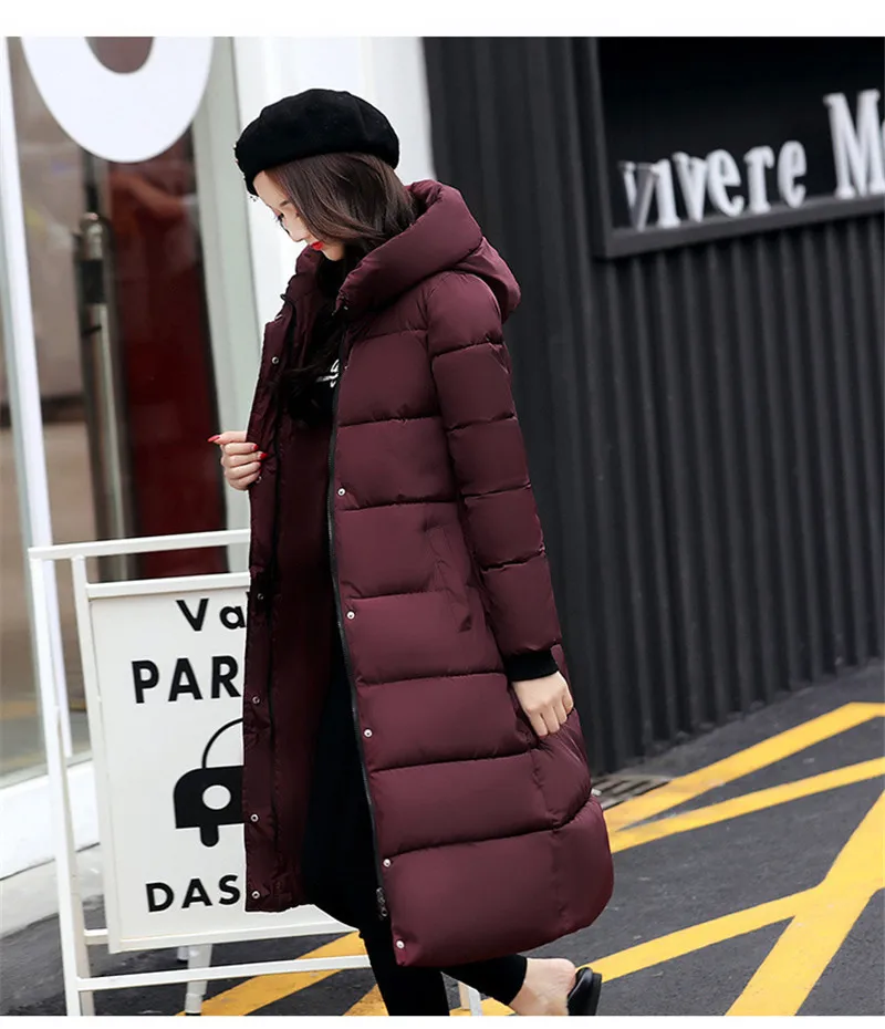 Повседневная Осенняя парка Femme Casacos Femininos De Inverno, женские пальто, новая зимняя куртка, Женское пальто, теплое пальто с капюшоном, размер XXXXL плюс - Цвет: Wine Red