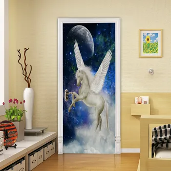 

3D Door Sticker Self Adhesive Print Pegasus Starry Sky Scenery Picture Decal Home Decor Paper For Bedroom Waterproof Art Poster