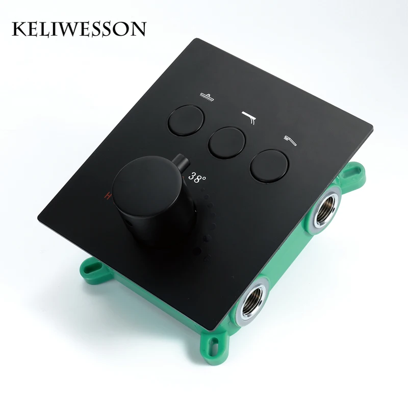 

Push Shower Controller Black Shower Faucets Thermostatic Valve 3 Functions Brass Shower Mixer for Bathroom Shower In-wall