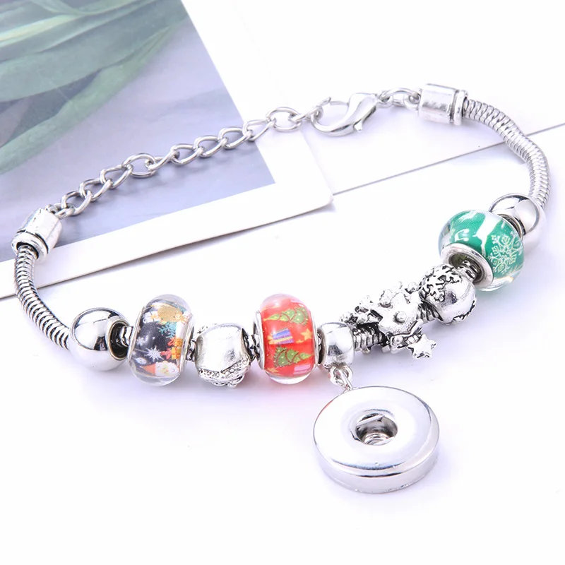 

2019 New Christmas Snap Button Bracelet Snake Chain Bangles Beaded Snap Bracelet Fit 18MM Snap Buttons Jewelry
