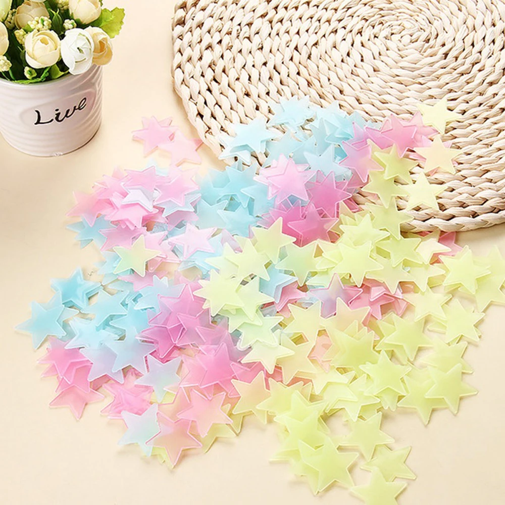 

100PCS/LOT Luminous Star Wall Stickers Art Wallpaper DIY Decoration for Kids Baby Wall Bathroom Living Room Kitchen Home Decos
