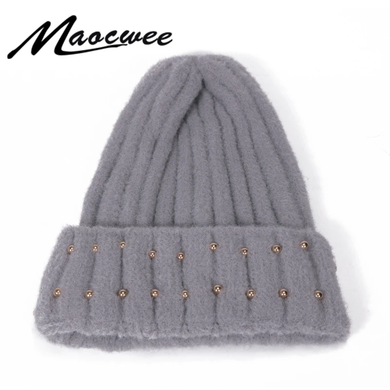 

New Beanies Knitted Female Ha tPearl hat in Spring Autumn and Winter Knitted Outdoor Thermal Cap Pure Skeleton Beanie Hedge Cap