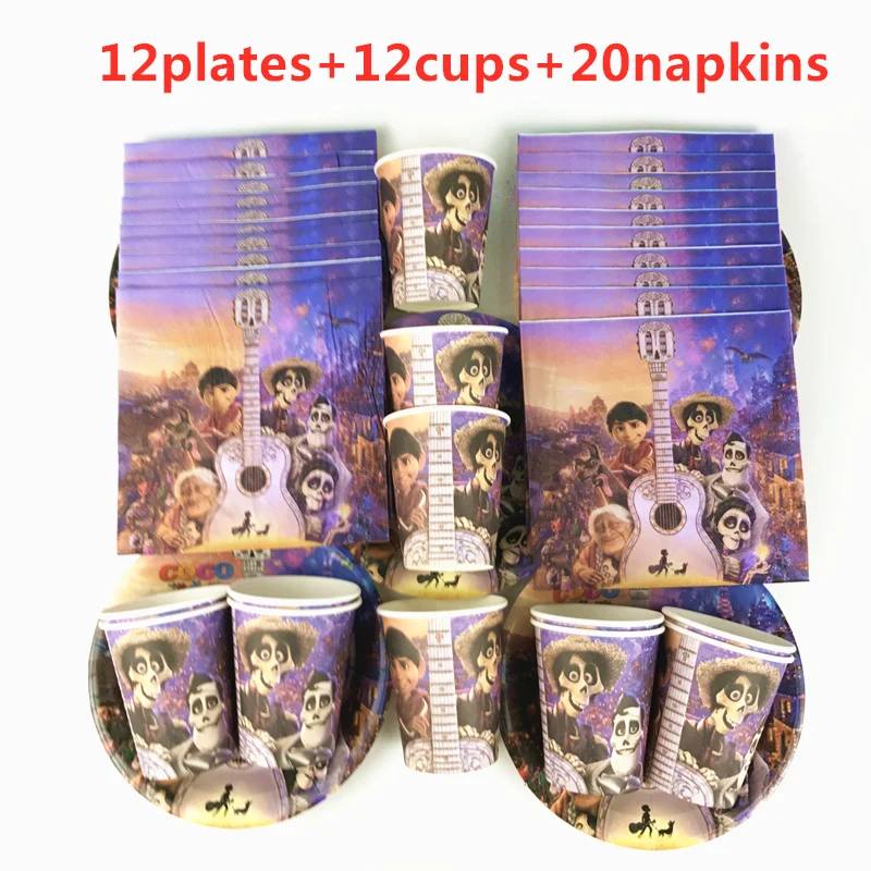 

44Pcs Halloween COCO Theme Kids Birthday Party Tableware Cups Plates Napkins Baby Shower Decoration For Family Party Supplies