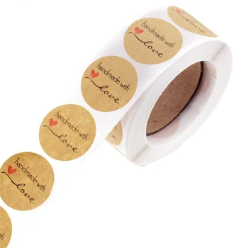 

500PCS/ roll Round Natural Kraft Handmade with Love Stickers thank you stickers for wedding decoration party decoration Stickers
