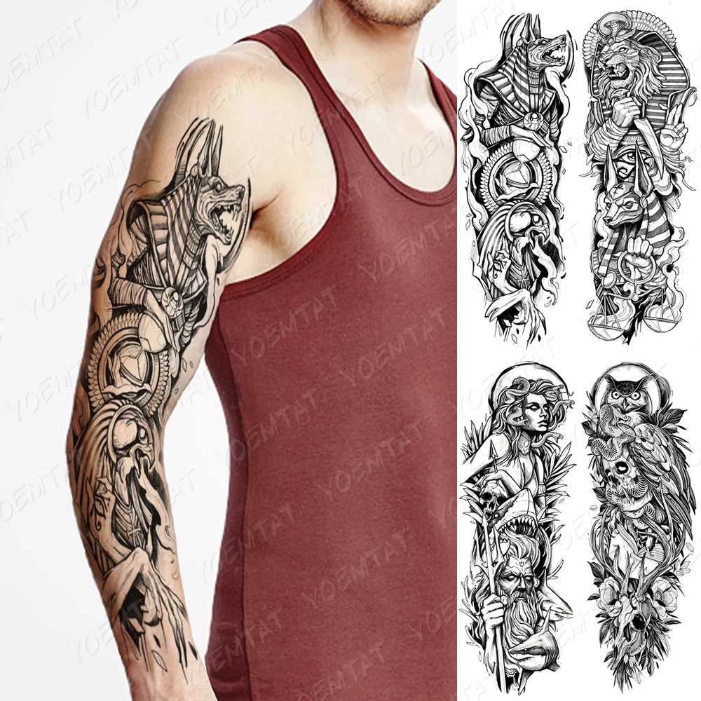 

Waterproof Temporary Large Arm Sleeve Tattoo Stickers Egyptian god of death kobold Flash Tattoos Man Body Art Fake Tatto Female