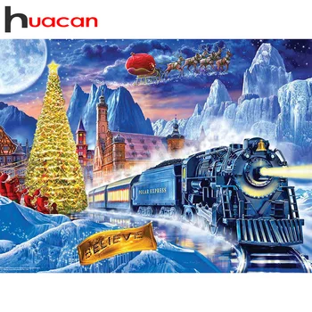 

Huacan Diamond Painting Full Drill Train Decorations For Home Mosaic Landscape Embroidery Christmas Diamond Art