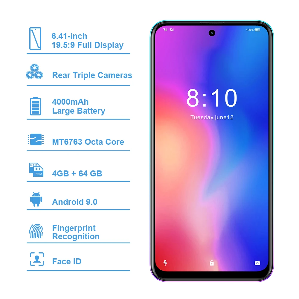  HOMTOM P30 pro Android 9.0 4G Mobile Phone MT6763 Octa Core 4GB 64GB 4000mAh 6.41 inch Face ID 13MP