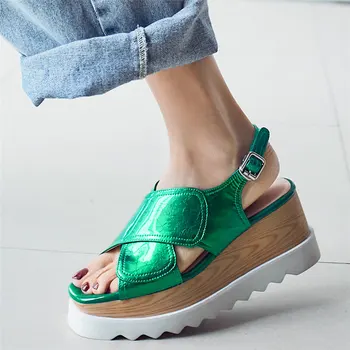 

Punk Creepers Women Genuine Leather Wedges High Heel Sports Gladiators Sandals Female Back Strap Open Toe Platform Pumps Shoes
