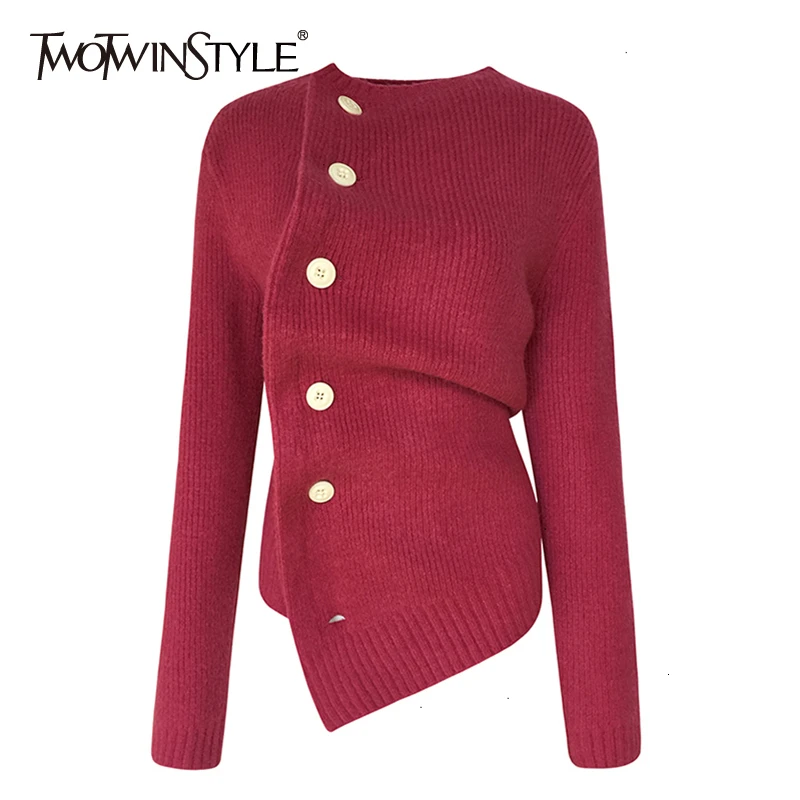 TWOTWINSTYLE ассиметричный вязаный женский свитер с круглым вырезом и длинным рукавом