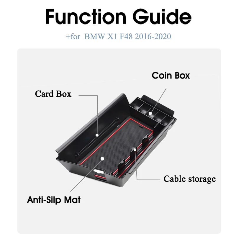 Car Organizer Accessories for BMW X1 F48 2016 2017 2018 2019 2020 Armrest Box Storage Stowing Tidying X1M M Power LHD Only Coin