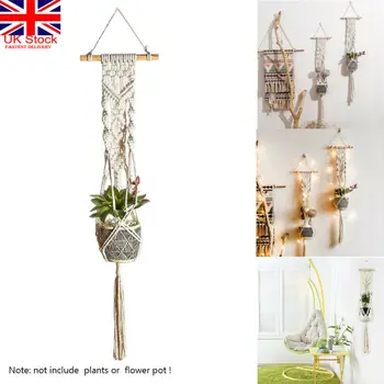 

Vintage Macrame Plant Hanger Flower Pot Garden Holder Legs Hanging Rope Basket