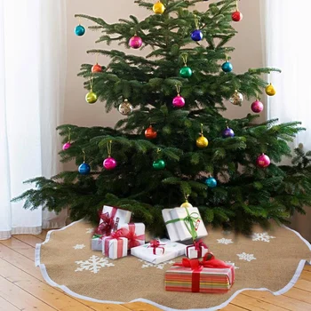 

Linen Burlap Christmas Tree Skirt Border Large 48 Inches Round Indoor Outdoor Mat Xmas Party Holiday Decorations
