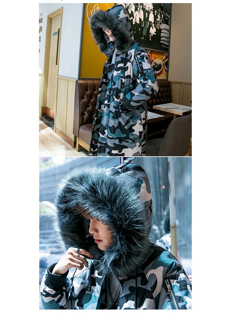 LAPPSTER Camo зимнее длинное пальто Мужская Толстая теплая камуфляжная пуховая куртка Японская уличная одежда с меховым капюшоном зимняя куртка размера плюс