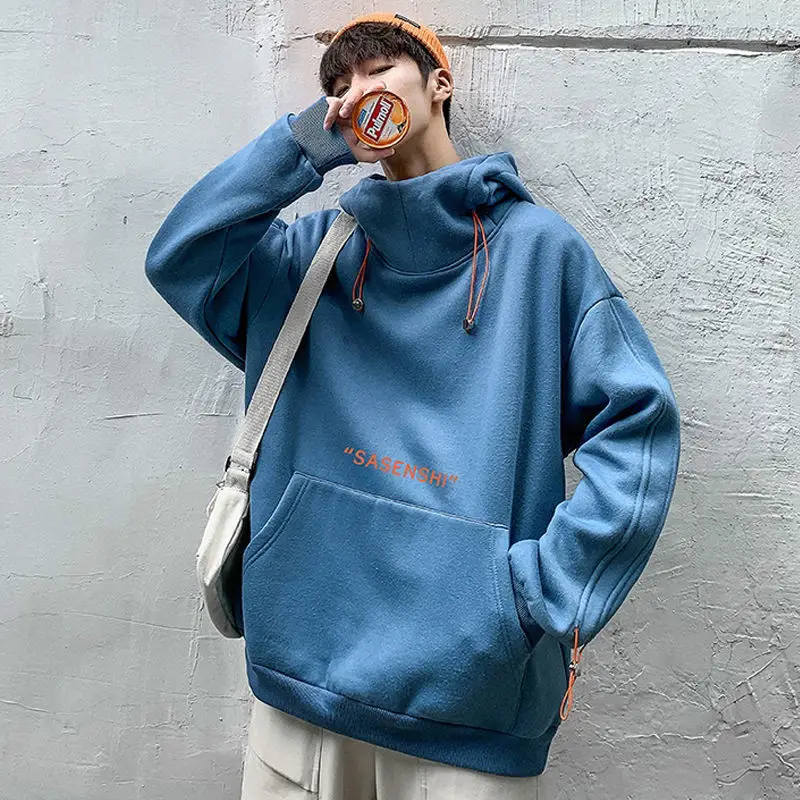 

New Autumn Winter Large Velvet Sweatshirt Men's Trend Pullover Hooded Cotton Loose Stand-Up Collar Student Jacket Large Size