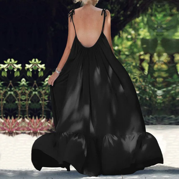 Лидер продаж; сезон лето; Европейская и американская однотонная Свободная юбка с открытой спиной; платье на подтяжках; Женская длинная юбка