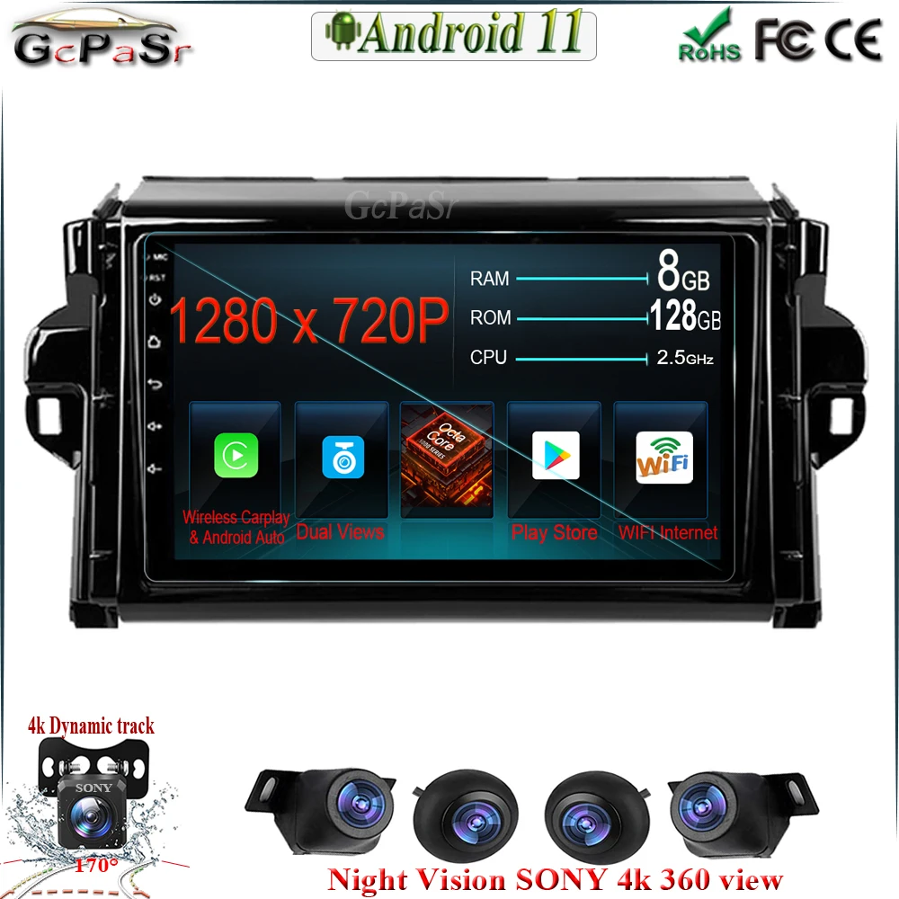 Автомагнитола на Android 11 для Toyota Fortuner 2 2015 - 2020 360 с камерой радио мультимедийным