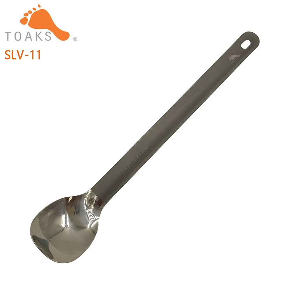 

TOAKS Сверхлегкая Титановая Ложка с длинной ручкой и полированной чашей для пикника и пикника, столовая посуда двойного назначения 220 мм, 0,67 унций, для улицы, для пикника, для пикника, 220 мм