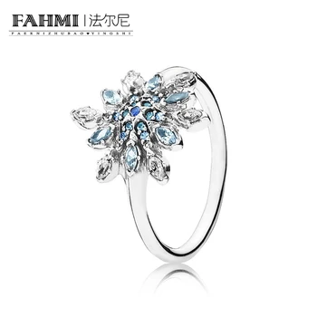 

FAHMI 100% Sterling silver 1:1 Glamour Crystallised Snowflake Ring Original Women wedding Fashion Jewelry 2018 190969NBLMX