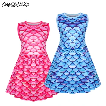

Fish scale Printed Baby Girls Clothes Dress Birthday Costum For Kids Girl Party Princess Vestidos Beauty Print for Girl 2508