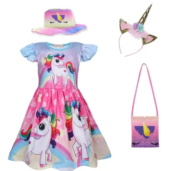 

Fashion match Children's clothing new unicorn baby doll cartoon princess dress flying sleeves girls dress Halloween costumes