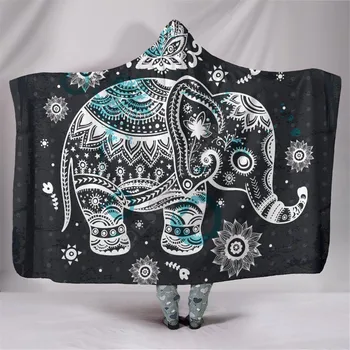 

Henna Elephant 3d printed Hooded Blanket Adult colorful child Sherpa Fleece Wearable Blanket Microfiber Bedding
