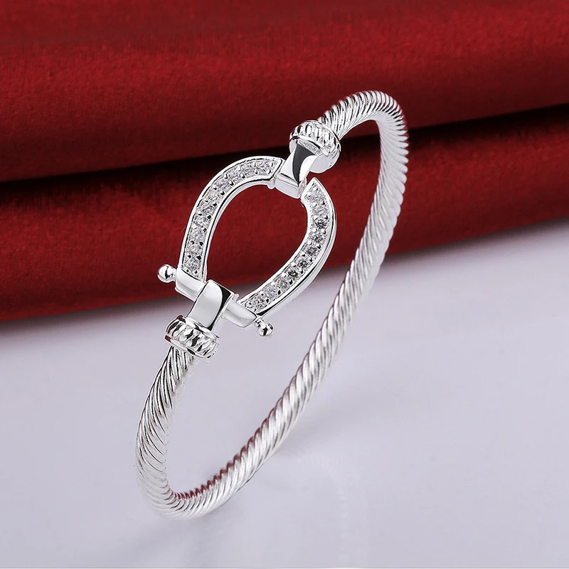 

Silver Plated Jewelry Fashion Silvery Horseshoe Bracelet Zircon Cable Bracelets European and American Crystal Micro inlay