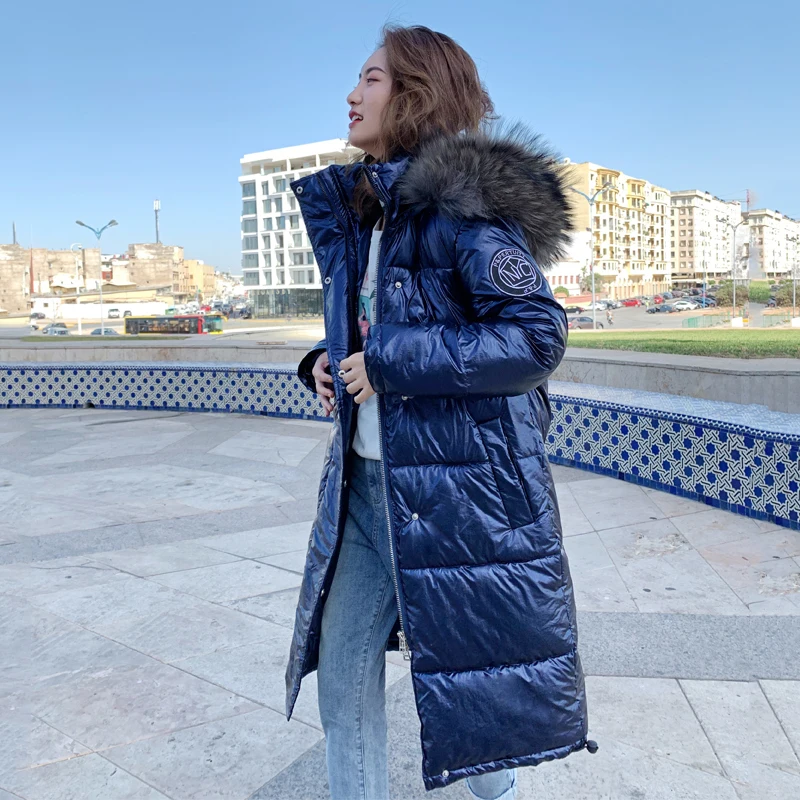 

Nice Pop Arrival Winter Jacket Women Thick Hooded With Fur Collar Long Coat Outwear Shining Warm Female Parka Free Shipping