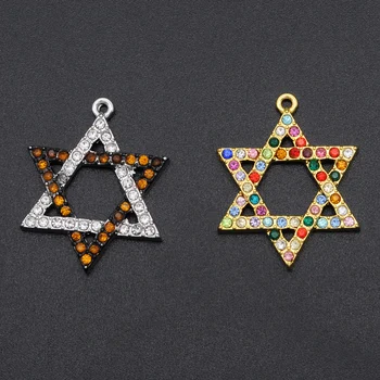 

5pcs/lot Fabulous Rainbow CZ Rhinestone Star of David Charm Pendant Wholesale Factory Sale Necklace Making Pendants