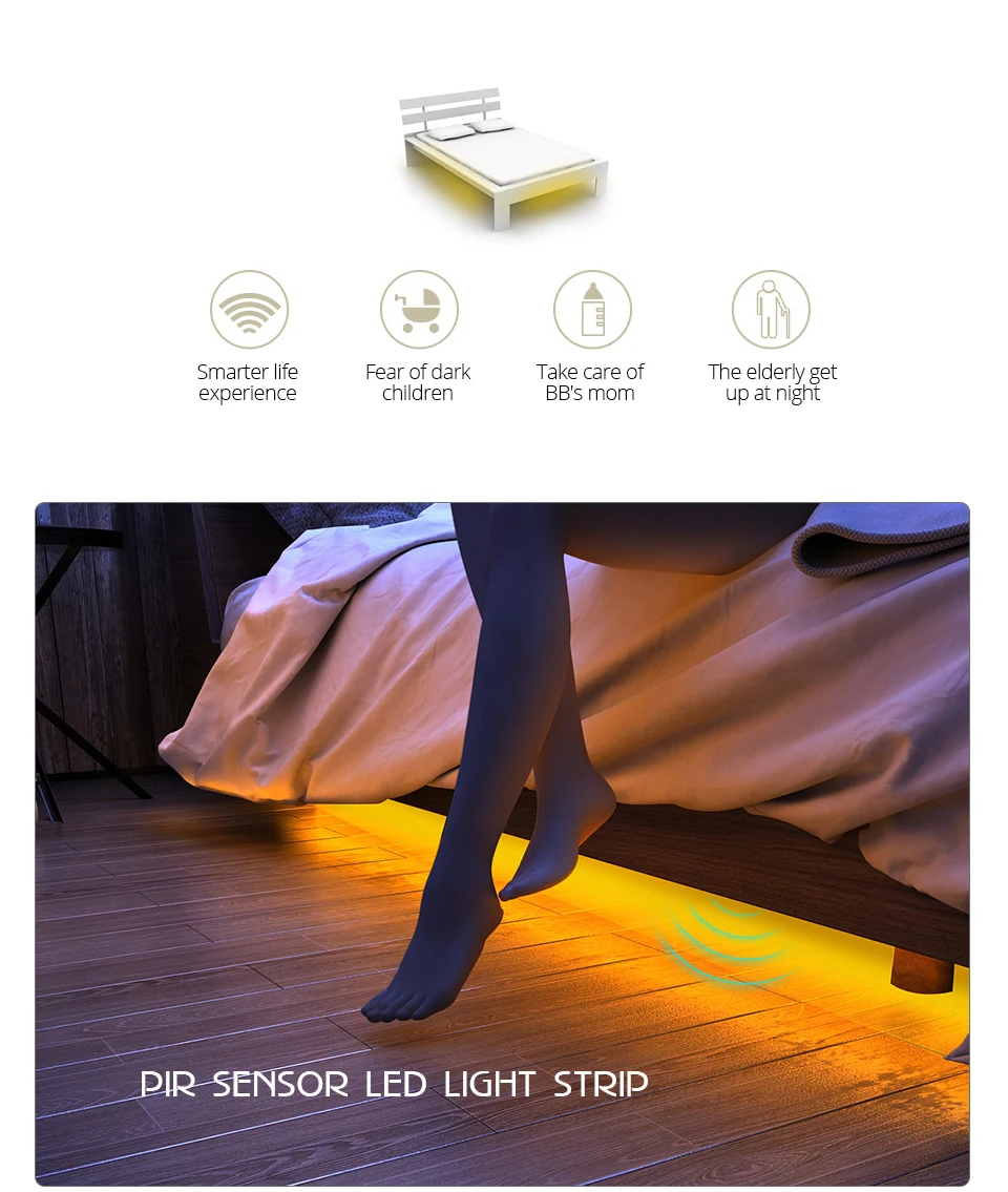 EeeToo, Ночной светильник с датчиком движения, PIR Lamparas, умный светильник, Светодиодная лента, DC 12 В, украшения, кварто, ночная лампа для дома