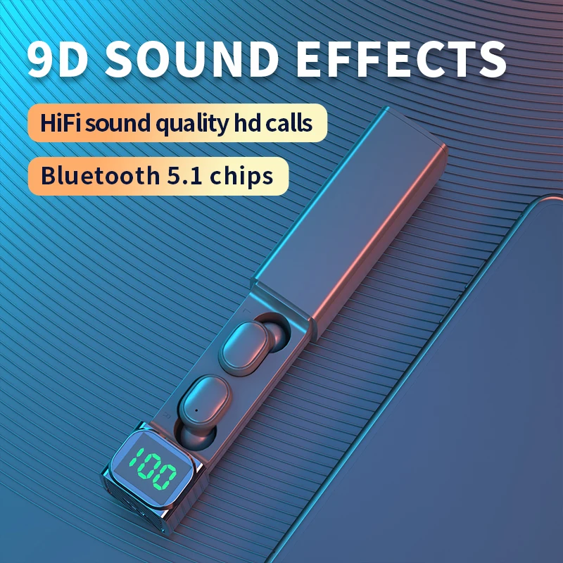 TWS Wireless Headphone Bluetooth V5.1 Earphones HIFI Stereo LED Display Sports Waterproof Noise Reduction Earbuds For HUAWEI IOS