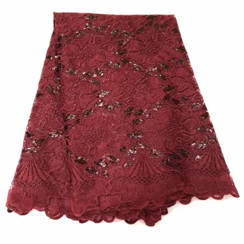 

High Quality Nigerian Lace Fabrics Latest sequins red Mesh African Lace Fabric Milk Silk Lace Wedding French Net Lace Fabric