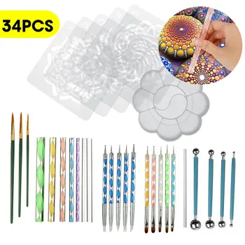

20PCS/ 25PCS/34PCS Dotting Rods Ball Stylus Pens Mandala Painting Dotting Tools Wood Rocks Art Craft Drawing DIY Nail Art Craft